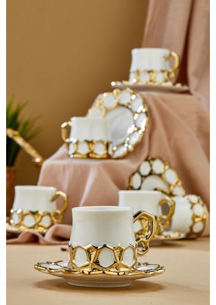6’lı 90 ml Altın Detaylı Porselen Kahve Fincan Takımı – Şık ve Hediyelik indirimleri