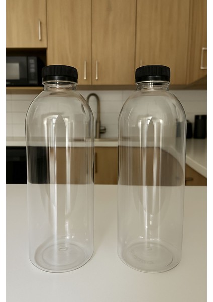 2 Adet 1000ML Sızdırmaz Kapaklı Şeffaf Pilastik Süt Ayran Limonata Meşrubat Içecek Şişesi