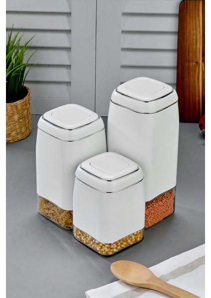 3’lü Tuşlu Vakumlu Kavanoz Seti 1800 ml – 1500 ml – 1300 ml Hava Geçirmez Saklama Kabı