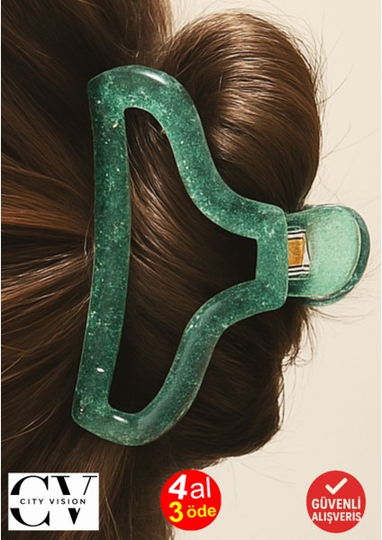 Simli Oval Model Su Yeşili Renk 11 cm Kadın Mandal Saç Tokası - Şık ve Dayanıklı