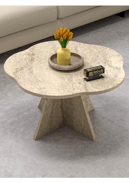 Orta Sehpa Dekoratif Yuvarlak Orta Sehpa Yan Sehpa 70 Çap Çiçek Formlu Traverten modelleri