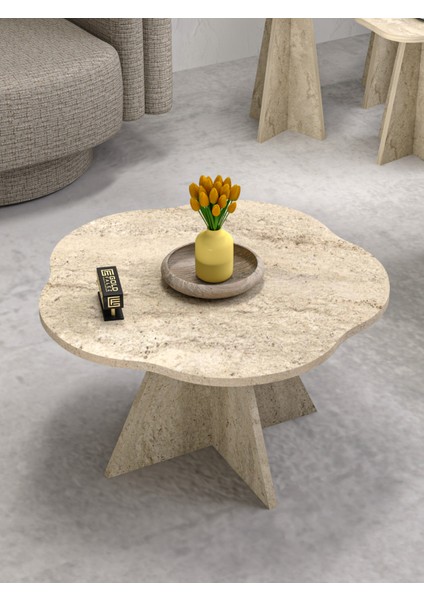 Orta Sehpa Dekoratif Yuvarlak Orta Sehpa Yan Sehpa 70 Çap Çiçek Formlu Traverten indirimleri