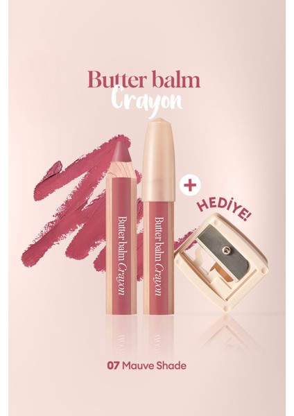 Kremsi, Kalem Şeklinde Renkli Dudak Balmı & Kalemtıraş CLIO Butter Balm Crayon 007 Mauve Shade