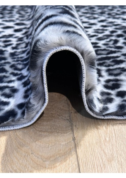 Premium Seri Gri Tavşan Tüyü Leopar Desenli Kaymaz Taban Halı Yolluk modelleri