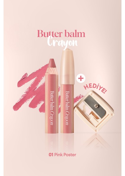 Kremsi, Kalem Şeklinde Renkli Dudak Balmı & Kalemtıraş CLIO Butter Balm Crayon 001 Pink Poster