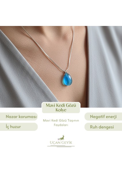 Mavi Kedi Gözü Paslanmaz Çelik Kolye | Uzun Ömürlü, Şık ve Modern Tasarım