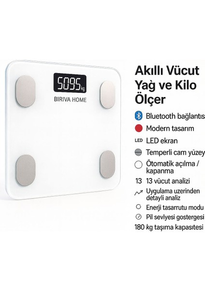 Yağ Ölçerli Akıllı Tartı Beyaz