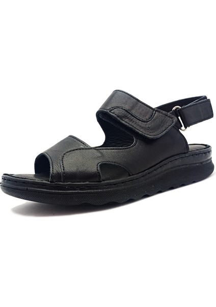 Hakiki Deri Siyah Renk Bantlı Düz Taban Kadın Sandalet modelleri