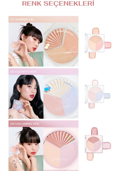 İnci Işıltıları İçeren Aydınlatıcı Paleti PERIPERA V Highlighter Ad (001 Shining On)