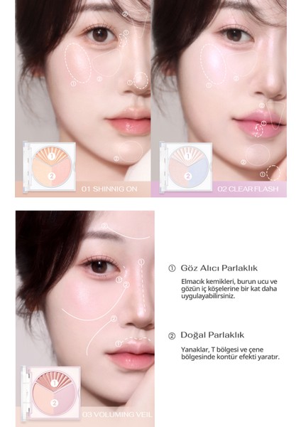 İnci Işıltıları İçeren Aydınlatıcı Paleti PERIPERA V Highlighter Ad (001 Shining On)