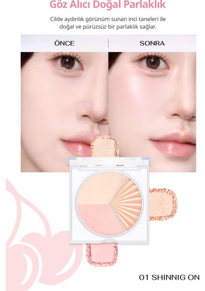 İnci Işıltıları İçeren Aydınlatıcı Paleti PERIPERA V Highlighter Ad (001 Shining On)