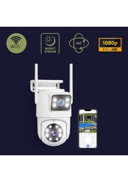 Akıllı Wi-Fi Çift Lensli 4Mp Akıllı Takip Kör Noktasız,Gece Görüşlü,360 Derece Güvenlik Kamerası,Ses Alma ve Verme