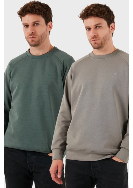 Streç Pamuklu Relaxed Fit Bisiklet Yaka 2'li Paket Sweat Erkek Sweat 5901210S2