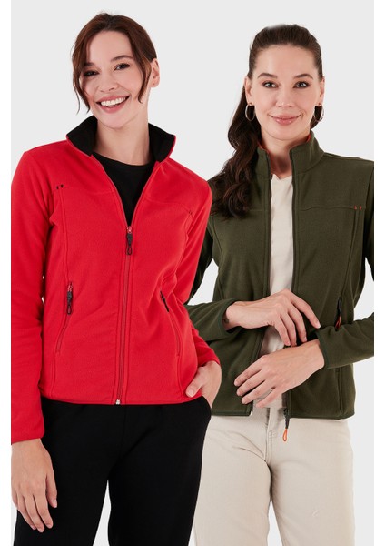 Slim Fit Anti-Pilling Tüylenme Yapmayan Fermuarlı Cepli Hırka 2' Li Paket Polar Bayan Polar 5907002S2