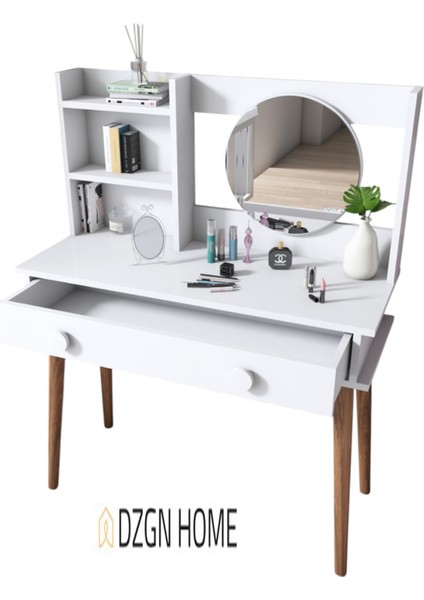 Çekmeceli, Raflı, Aynalı Modern Makyaj Masası, Takı Düzenleyici – Beyaz fiyatları