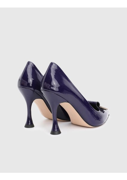 Minda Hakiki Kırışık Rugan Deri Lacivert Kadın Topuklu Ayakkabı fırsatları