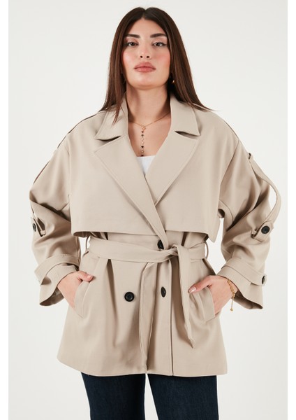 Relaxed Fit Kruvaze Yaka Düğmeli Astarlı Trençkot Bayan Trençkot 6839580 fiyatları