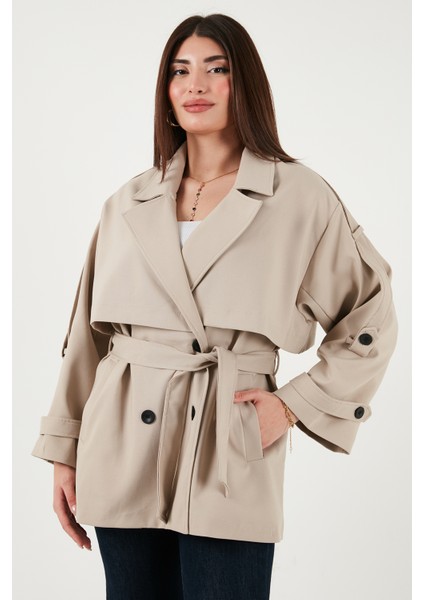 Relaxed Fit Kruvaze Yaka Düğmeli Astarlı Trençkot Bayan Trençkot 6839580 modelleri