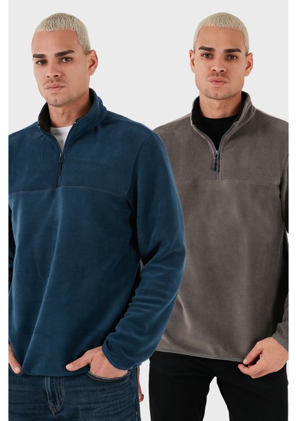 Regular Fit Anti-Pilling Tüylenme Yapmayan Dik Yaka Şardonlu 2'li Paket Polar Erkek Polar 5896700S2