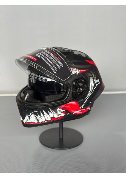 WS-602 Güneş Gözlüklü Full Face Kask (Şeffaf Vizörlü) Matt Black W3 (602)