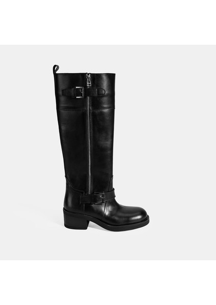 Kadın Siyah Metal Toka Detaylı Deri Çizme fiyatları