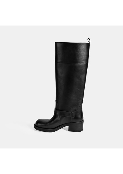 Kadın Siyah Metal Toka Detaylı Deri Çizme modelleri