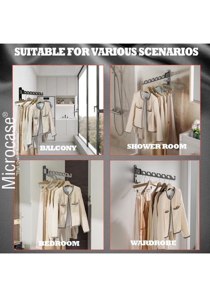 Duvara Monte Ayarlanabilir Başlıklı Metal Elbise Askılıgı Kurutmalık AL5344 indirimleri