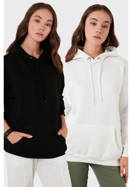 Regular Fit Pamuklu Kapüşonlu Yaka Şardonlu Kışlık 2'li Paket Sweat Bayan Sweat 5863854S2