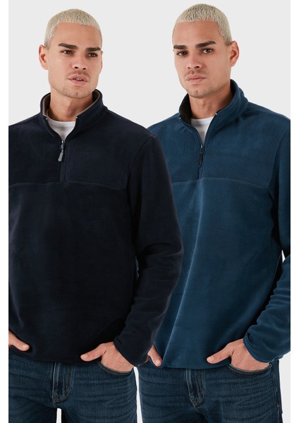 Regular Fit Anti-Pilling Tüylenme Yapmayan Dik Yaka Şardonlu 2'li Paket Polar Erkek Polar 5896700S2