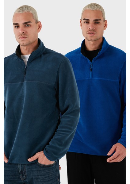 Regular Fit Anti-Pilling Tüylenme Yapmayan Dik Yaka Şardonlu 2'li Paket Polar Erkek Polar 5896700S2