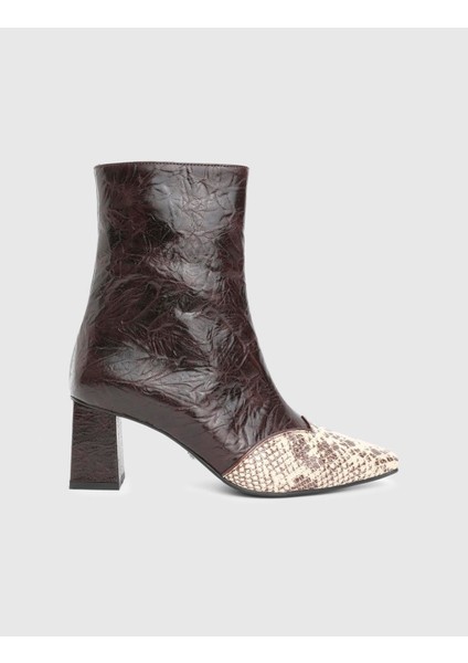 Fliy Hakiki Yılan Baskılı Deri Kahverengi Kadın Topuklu Bot modelleri
