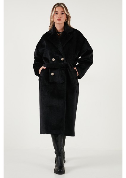 Oversize Kruvaze Yaka Yumuşak Dokulu Uzun Trençkot Bayan Trençkot 6839610