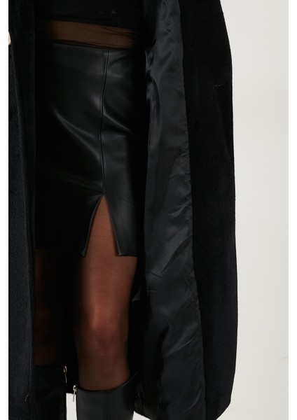 Oversize Kruvaze Yaka Yumuşak Dokulu Uzun Trençkot Bayan Trençkot 6839610