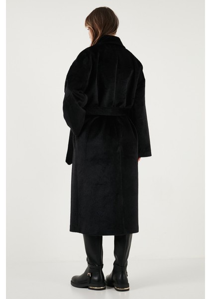 Oversize Kruvaze Yaka Yumuşak Dokulu Uzun Trençkot Bayan Trençkot 6839610