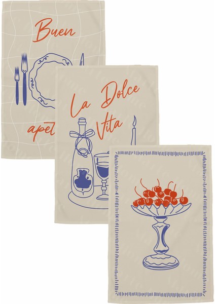 Renkli̇ Baskili 3'lü Set 40X60 Mutfak Havlusu, Kurulama Bezi̇