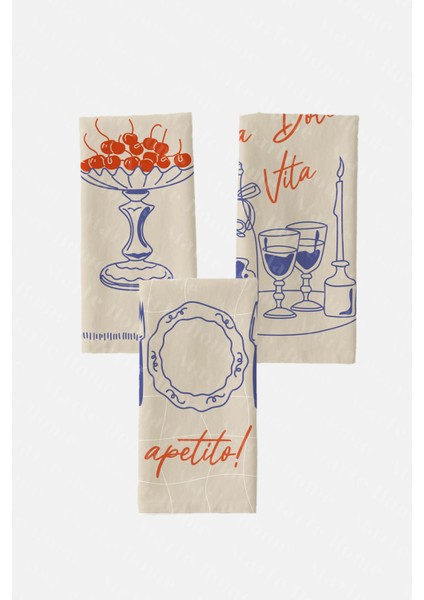 Renkli̇ Baskili 3'lü Set 40X60 Mutfak Havlusu, Kurulama Bezi̇