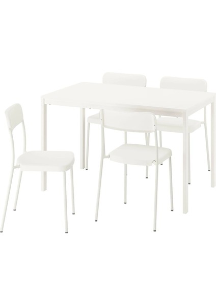 Vıhals Yemek Masası Takımı Beyaz 4 Sandalyeli Açılabilir 120 / 180 x 74 Cm