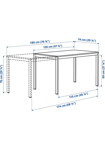 Vıhals Yemek Masası Takımı Beyaz 4 Sandalyeli Açılabilir 120 / 180 x 74 Cm fiyatları