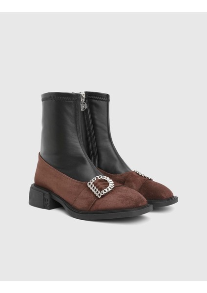 Druid Hakiki Süet Deri Strech Kahverengi Kadın Bot