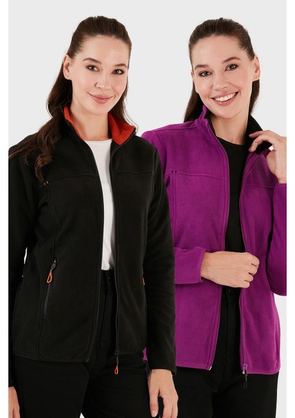 Slim Fit Anti-Pilling Tüylenme Yapmayan Fermuarlı Cepli Hırka 2' Li Paket Polar Bayan Polar 5907002S2