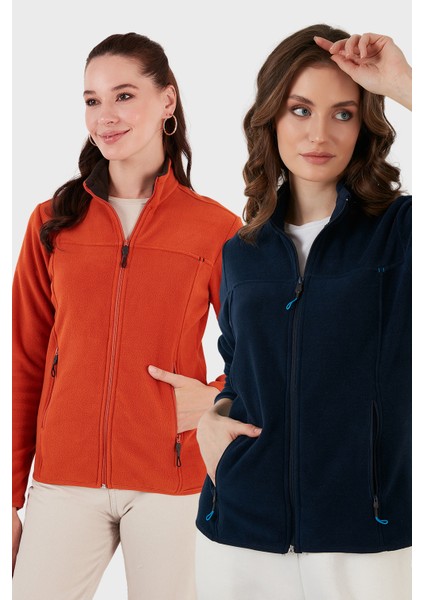 Slim Fit Anti-Pilling Tüylenme Yapmayan Fermuarlı Cepli Hırka 2' Li Paket Polar Bayan Polar 5907002S2