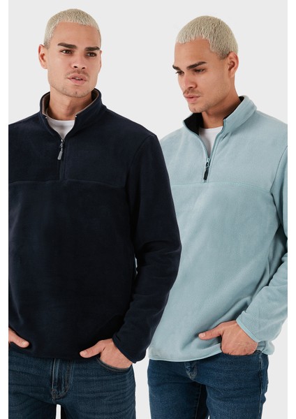 Regular Fit Anti-Pilling Tüylenme Yapmayan Dik Yaka Şardonlu 2'li Paket Polar Erkek Polar 5896700S2