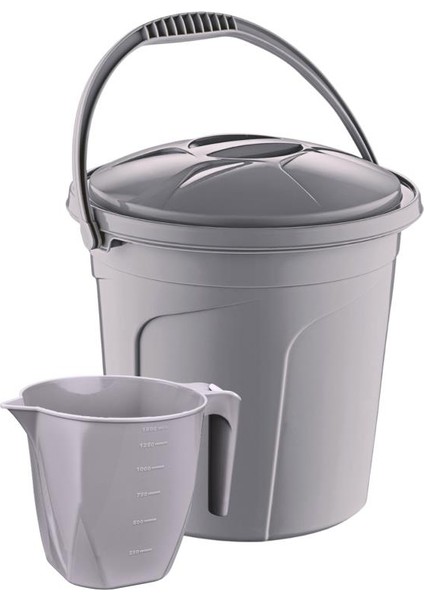 2’li Temizlik Kova Seti, Kapaklı Kulplu Plastik Su Kovası 10 Litre + Maşrapa 1,5 Litre 2’li Set Gri fırsatları
