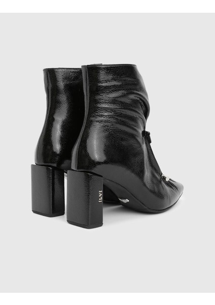 Moxy Hakiki Kırışık Rugan Deri Siyah Kadın Topuklu Bot fırsatları