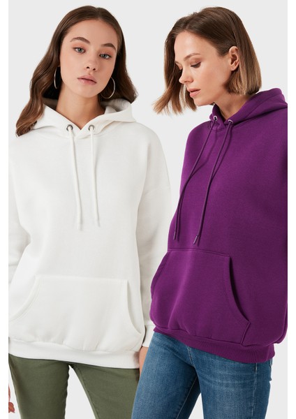 Regular Fit Pamuklu Kapüşonlu Yaka Şardonlu Kışlık 2'li Paket Sweat Bayan Sweat 5863854S2