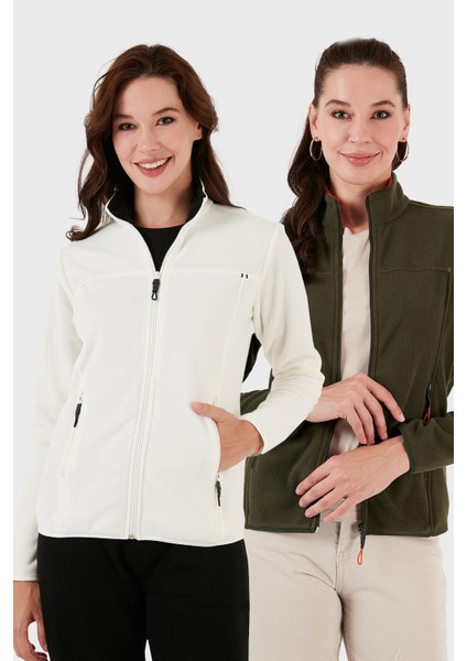 Slim Fit Anti-Pilling Tüylenme Yapmayan Fermuarlı Cepli Hırka 2' Li Paket Polar Bayan Polar 5907002S2