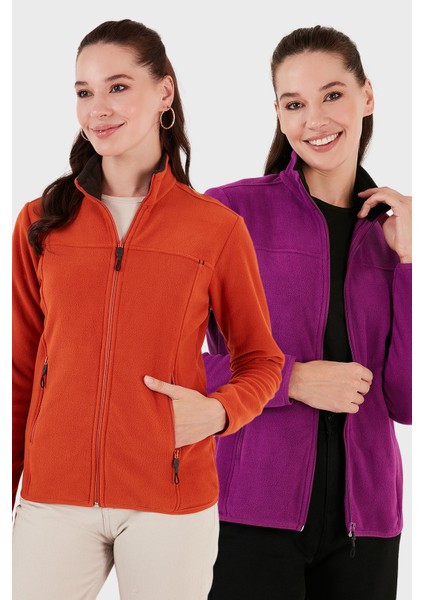 Slim Fit Anti-Pilling Tüylenme Yapmayan Fermuarlı Cepli Hırka 2' Li Paket Polar Bayan Polar 5907002S2