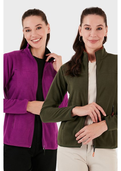 Slim Fit Anti-Pilling Tüylenme Yapmayan Fermuarlı Cepli Hırka 2' Li Paket Polar Bayan Polar 5907002S2