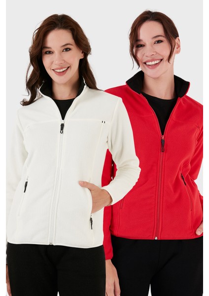 Slim Fit Anti-Pilling Tüylenme Yapmayan Fermuarlı Cepli Hırka 2' Li Paket Polar Bayan Polar 5907002S2