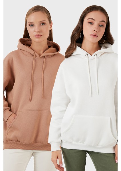 Regular Fit Pamuklu Kapüşonlu Yaka Şardonlu Kışlık 2'li Paket Sweat Bayan Sweat 5863854S2